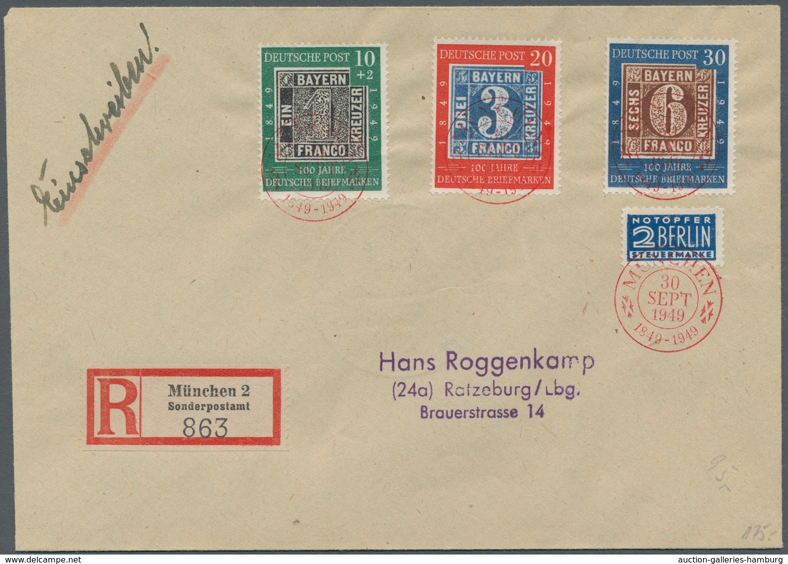 Bundesrepublik Deutschland: 1949, "100 Jahre Dt. Briefmarken" Komplett Je Wert Mit Rotem ESST Auf R- - Gebraucht