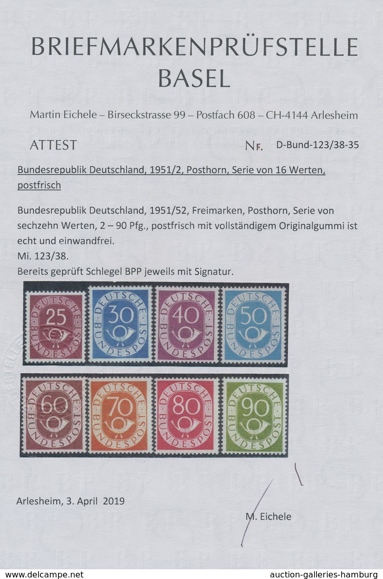 Bundesrepublik Deutschland: 1951, Posthornsatz Postfrisch Mit Attest Schlegel "echt, Winzige Zahnver - Gebraucht