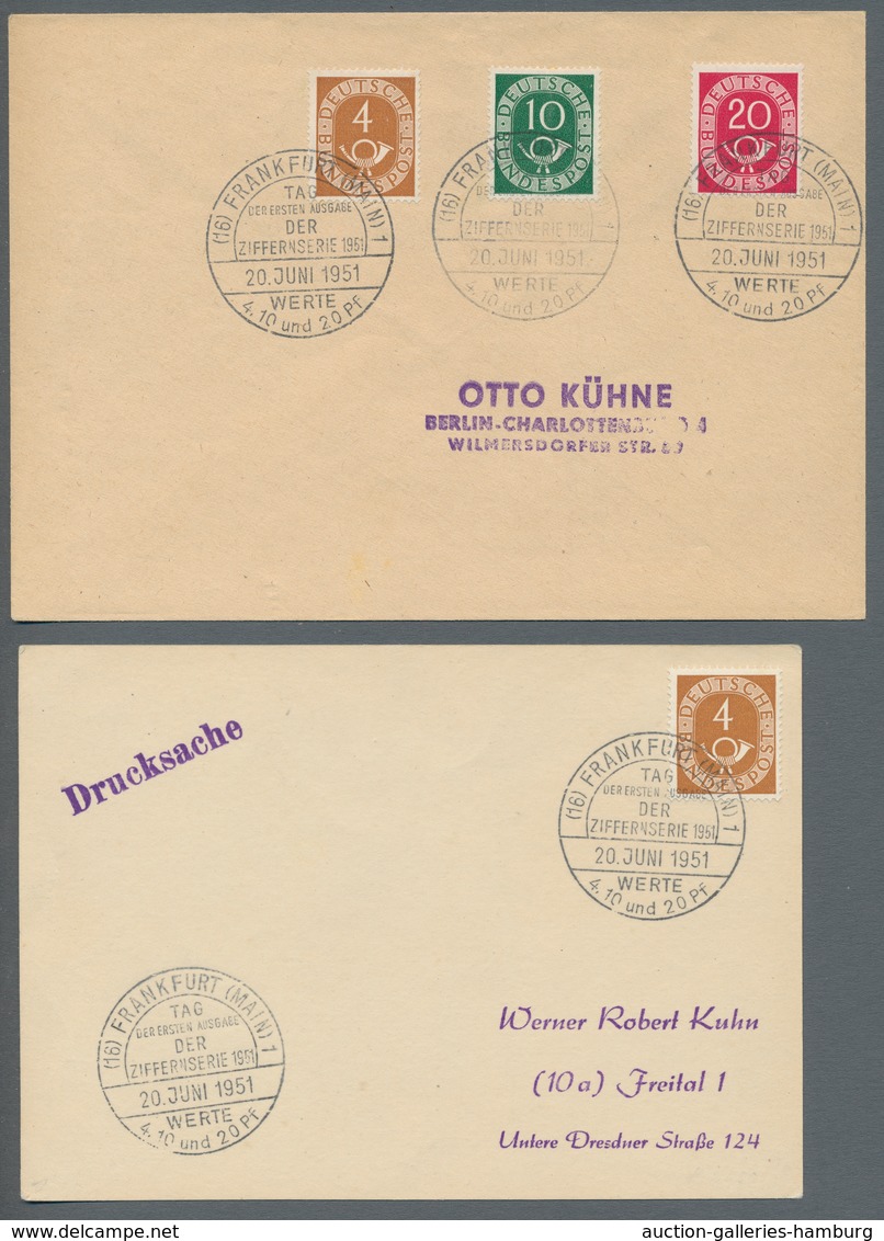 Bundesrepublik Deutschland: 1951, Partie Von 4 FDC Der Posthornserie Mit 2, 5 Und 30 Pfennig Auf Ein - Used Stamps