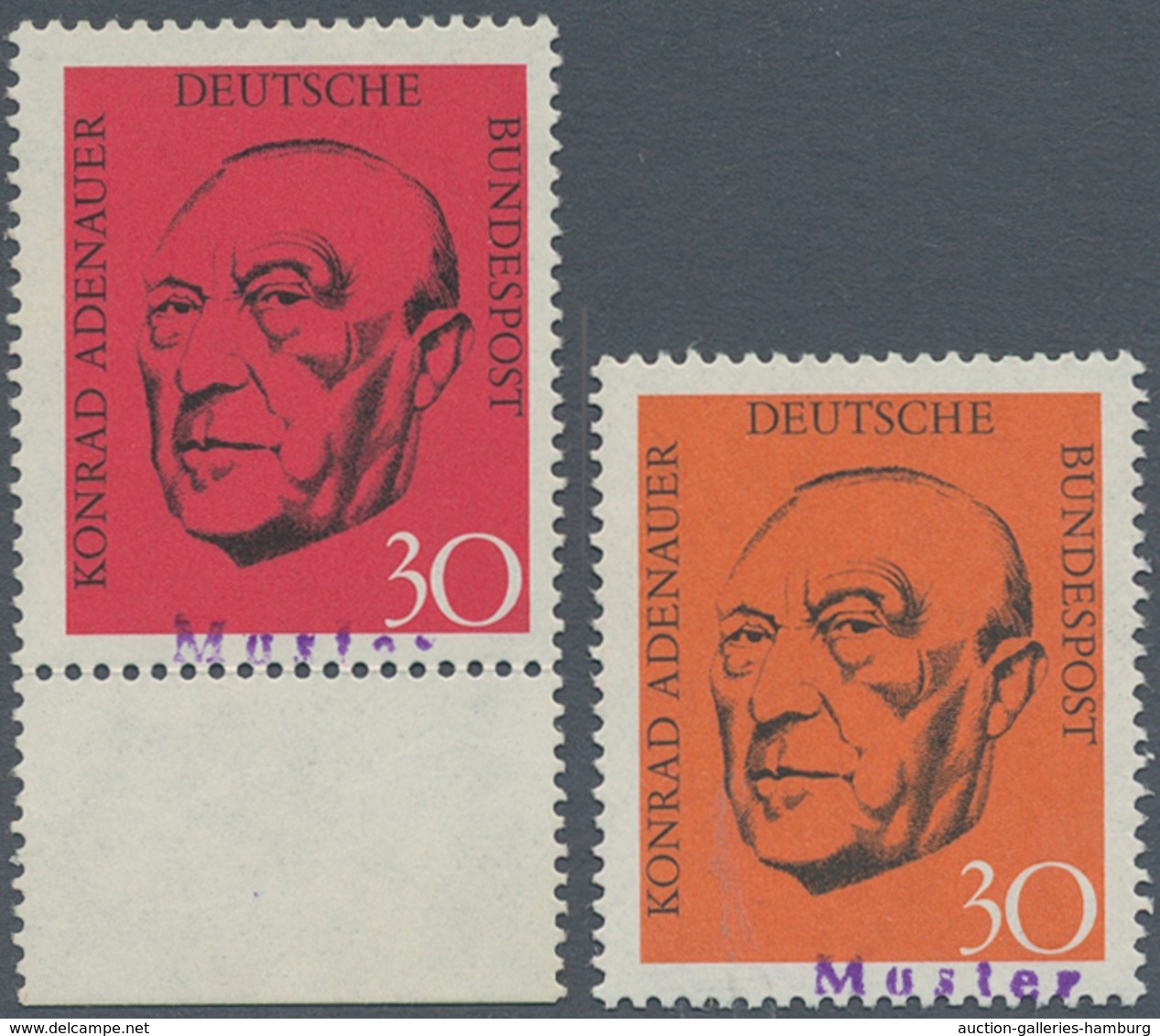 Bundesrepublik Deutschland: 1968, 30 Pfg. Adenauer Lebhaftrot/schwarz Vom Unterrand Mit Violettem "M - Used Stamps