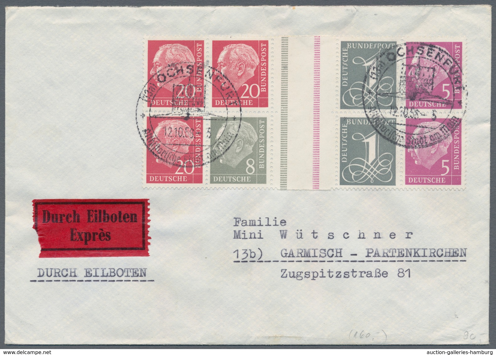 Bundesrepublik - Zusammendrucke: 1953/1959 Heuss Stehendes Wasserzeichen, 7 Briefe In Verschiedenen - Zusammendrucke