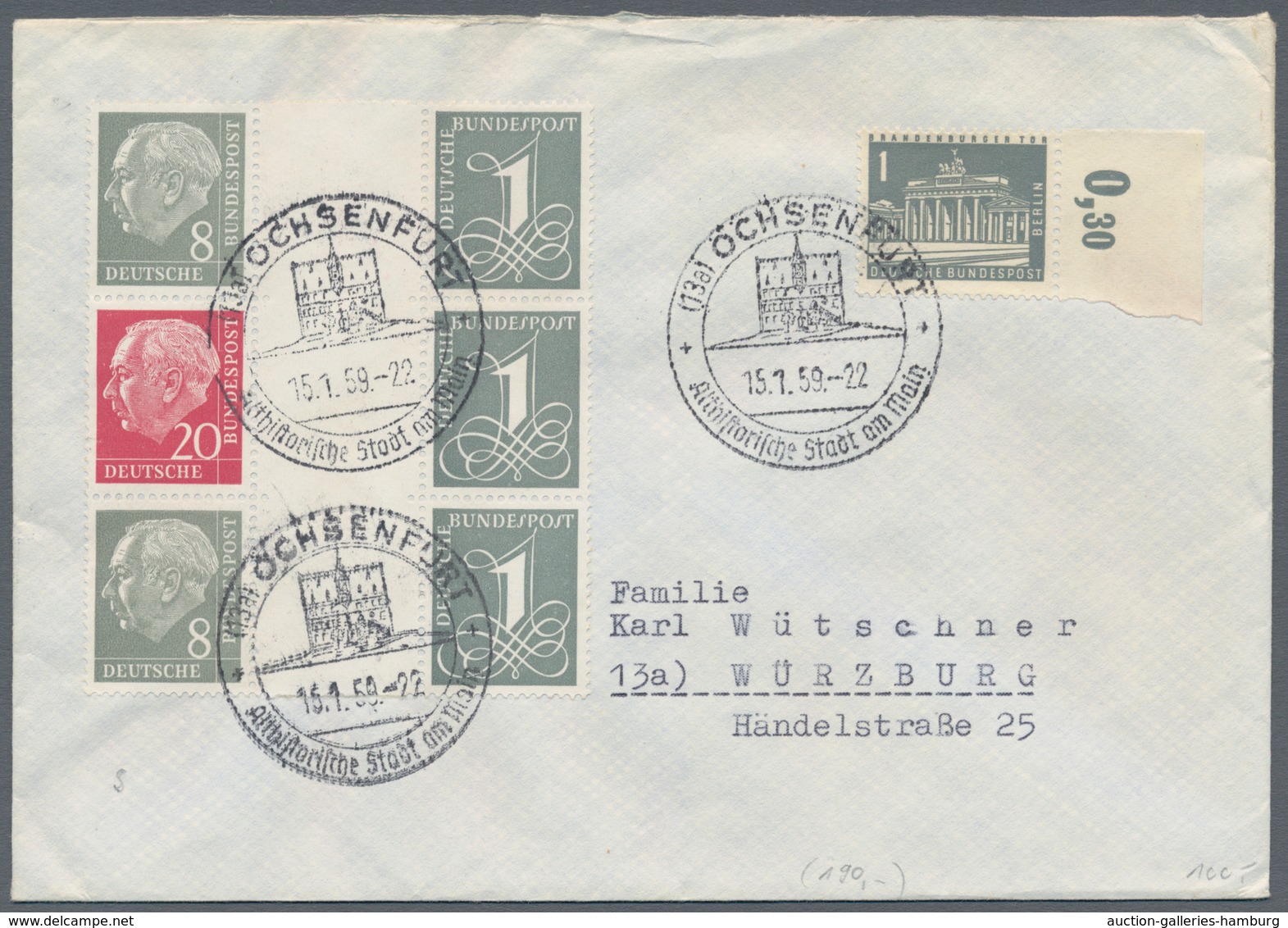 Bundesrepublik - Zusammendrucke: 1953/1959 Heuss Stehendes Wasserzeichen, 7 Briefe In Verschiedenen - Zusammendrucke