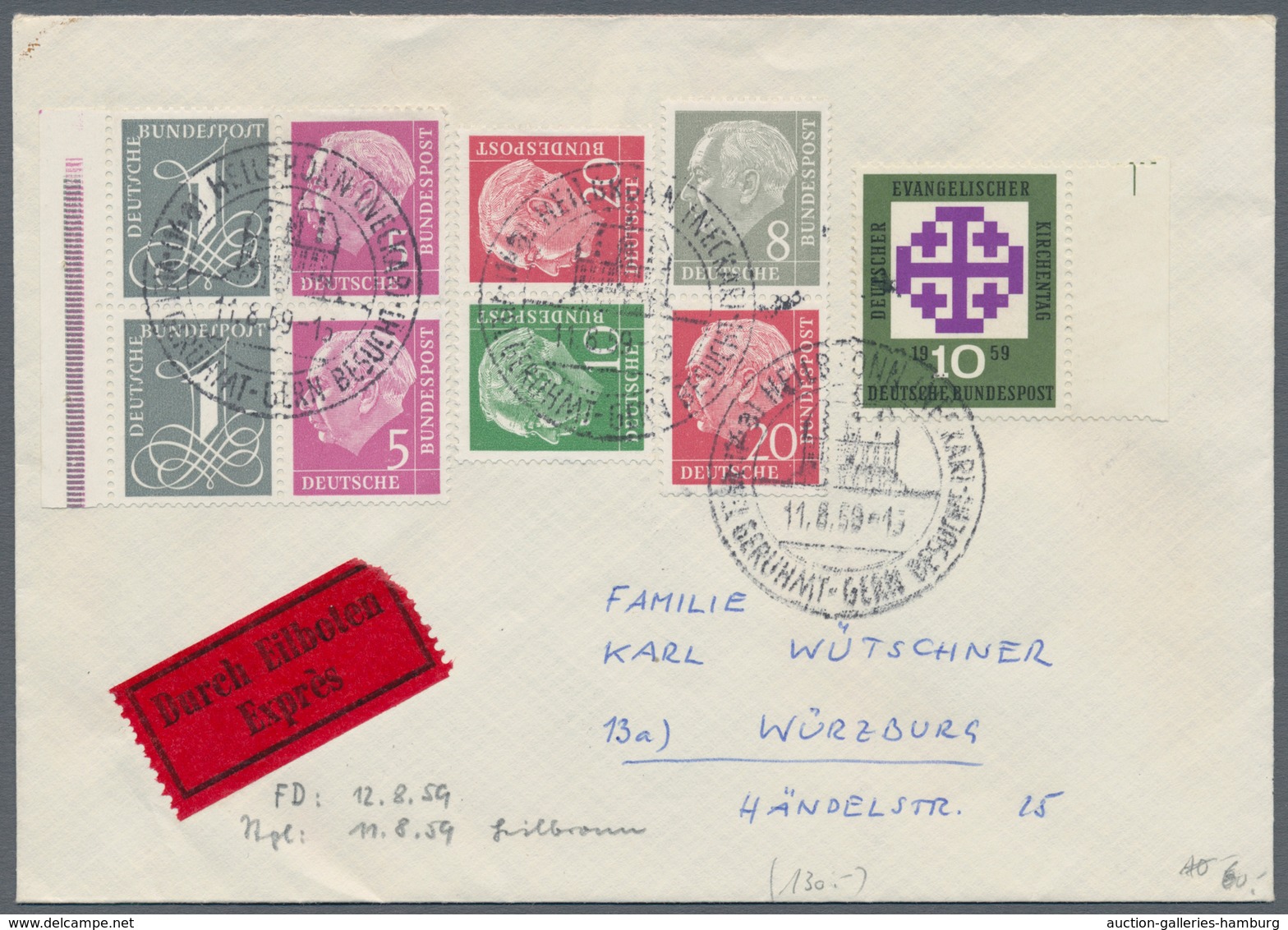 Bundesrepublik - Zusammendrucke: 1953/1959 Heuss Stehendes Wasserzeichen, 7 Briefe In Verschiedenen - Zusammendrucke