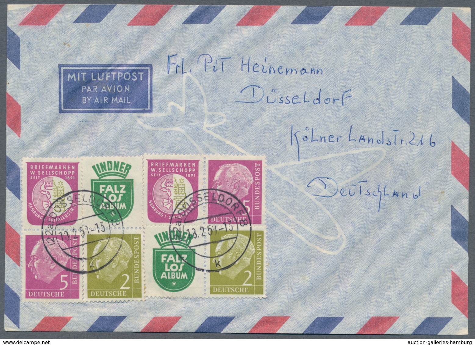 Bundesrepublik - Zusammendrucke: 1956, Heuss 1956 über weite Strecken komlett auf 20 portorichtigen