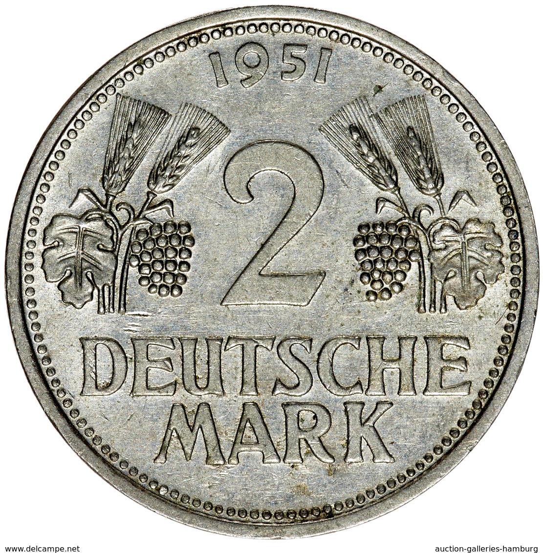 Bundesrepublik Deutschland 1948-2001: 1951, 2 Mark Kursmünze, Jeweils Aus Den Prägestätten D, F, G U - Sonstige & Ohne Zuordnung