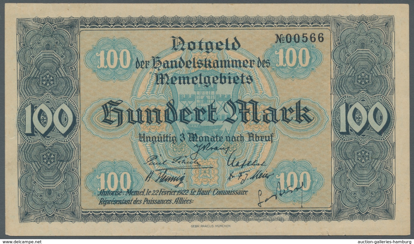 Memel: 1922, Handelskammer Kpl. Serie Der Scheine Von 1/2 Bis 100 Mark (Rosenberg Nr. 846 Bis 854) I - Sonstige – Europa