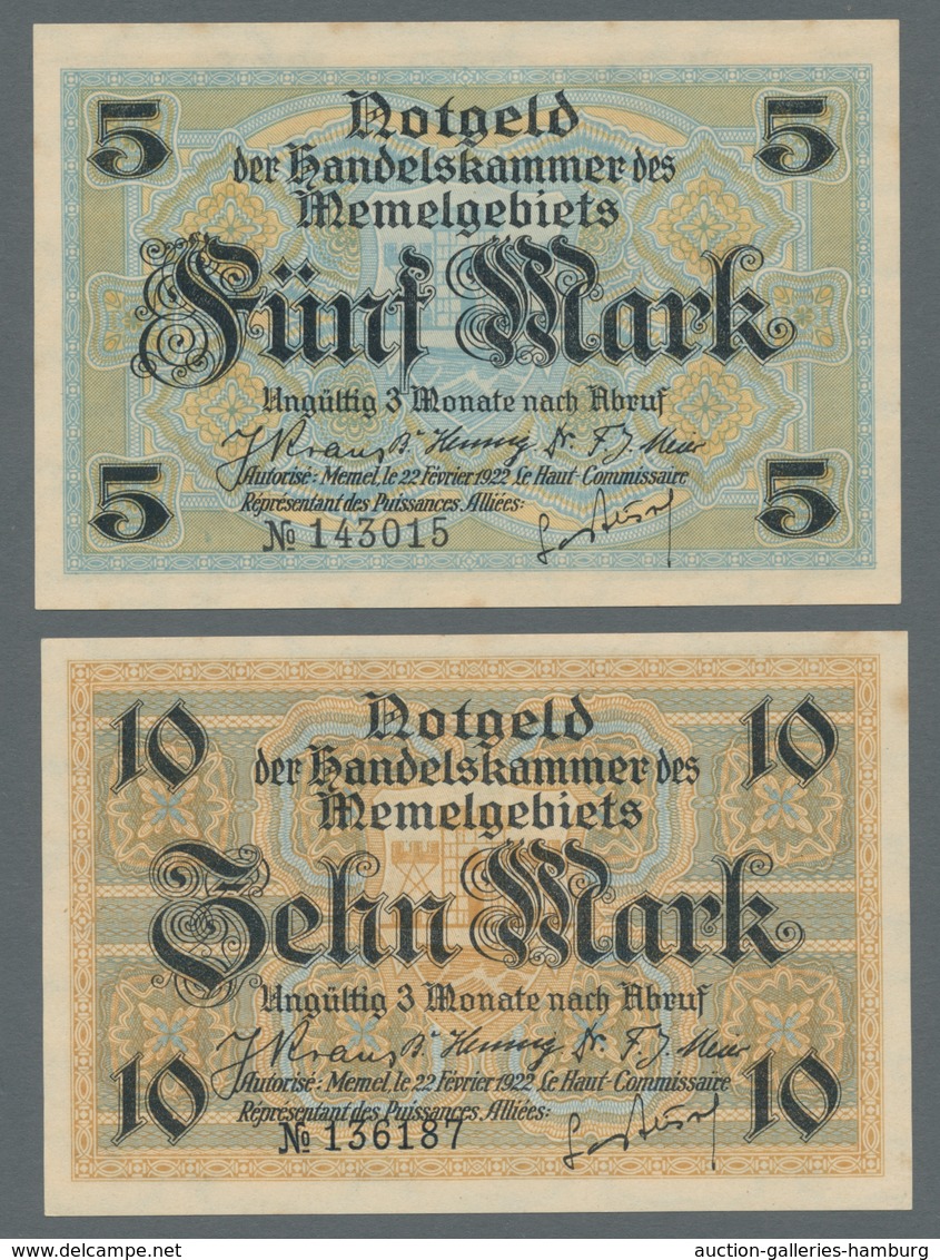 Memel: 1922, Handelskammer Kpl. Serie Der Scheine Von 1/2 Bis 100 Mark (Rosenberg Nr. 846 Bis 854) I - Sonstige – Europa