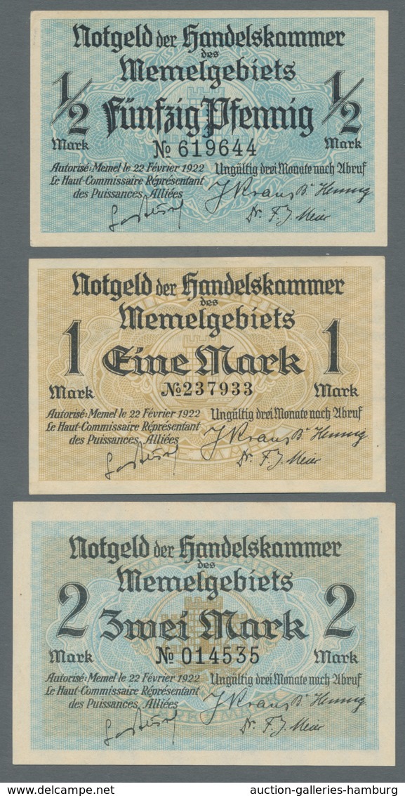 Memel: 1922, Handelskammer kpl. Serie der Scheine von 1/2 bis 100 Mark (Rosenberg Nr. 846 bis 854) i