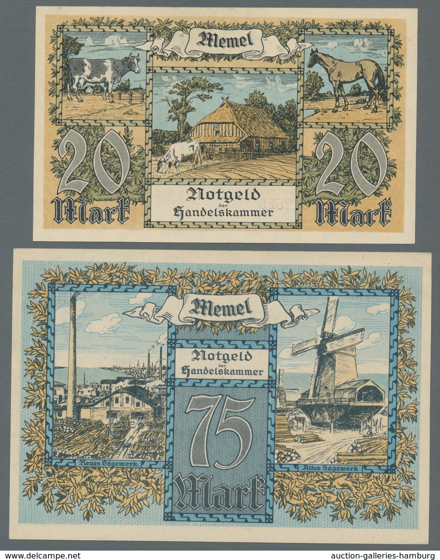 Memel: 1922, Handelskammer kpl. Serie der Scheine von 1/2 bis 100 Mark (Rosenberg Nr. 846 bis 854) i