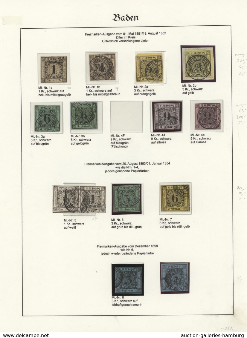 Baden - Marken Und Briefe: 1851/1868, Saubere, Meist Gestempelte Sammlung Von 53 Marken Sowie Sechs - Sonstige & Ohne Zuordnung