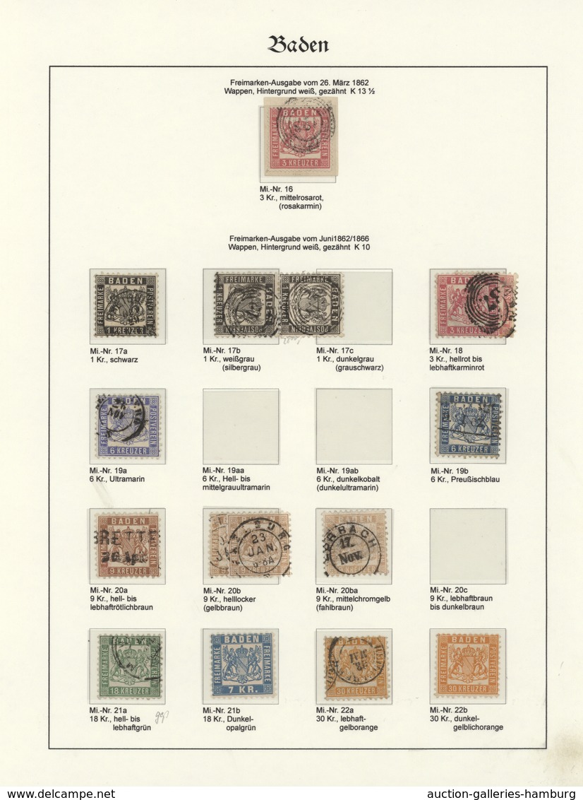 Baden - Marken Und Briefe: 1851/1868, Saubere, Meist Gestempelte Sammlung Von 53 Marken Sowie Sechs - Sonstige & Ohne Zuordnung