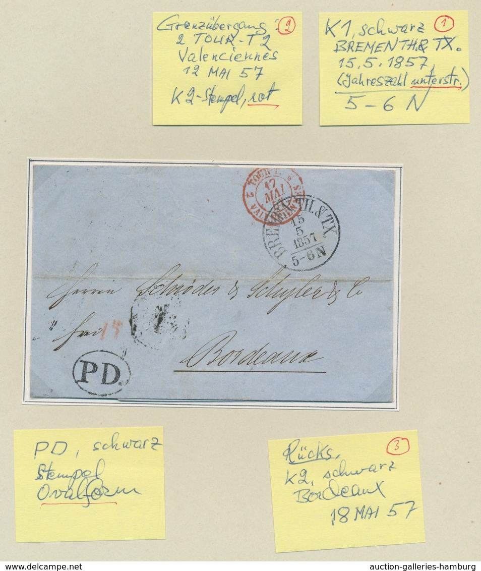 Bremen - Vorphilatelie: 1829-1867, Partie von 8 unfrankierten Briefen von Bremen über verschiedene P