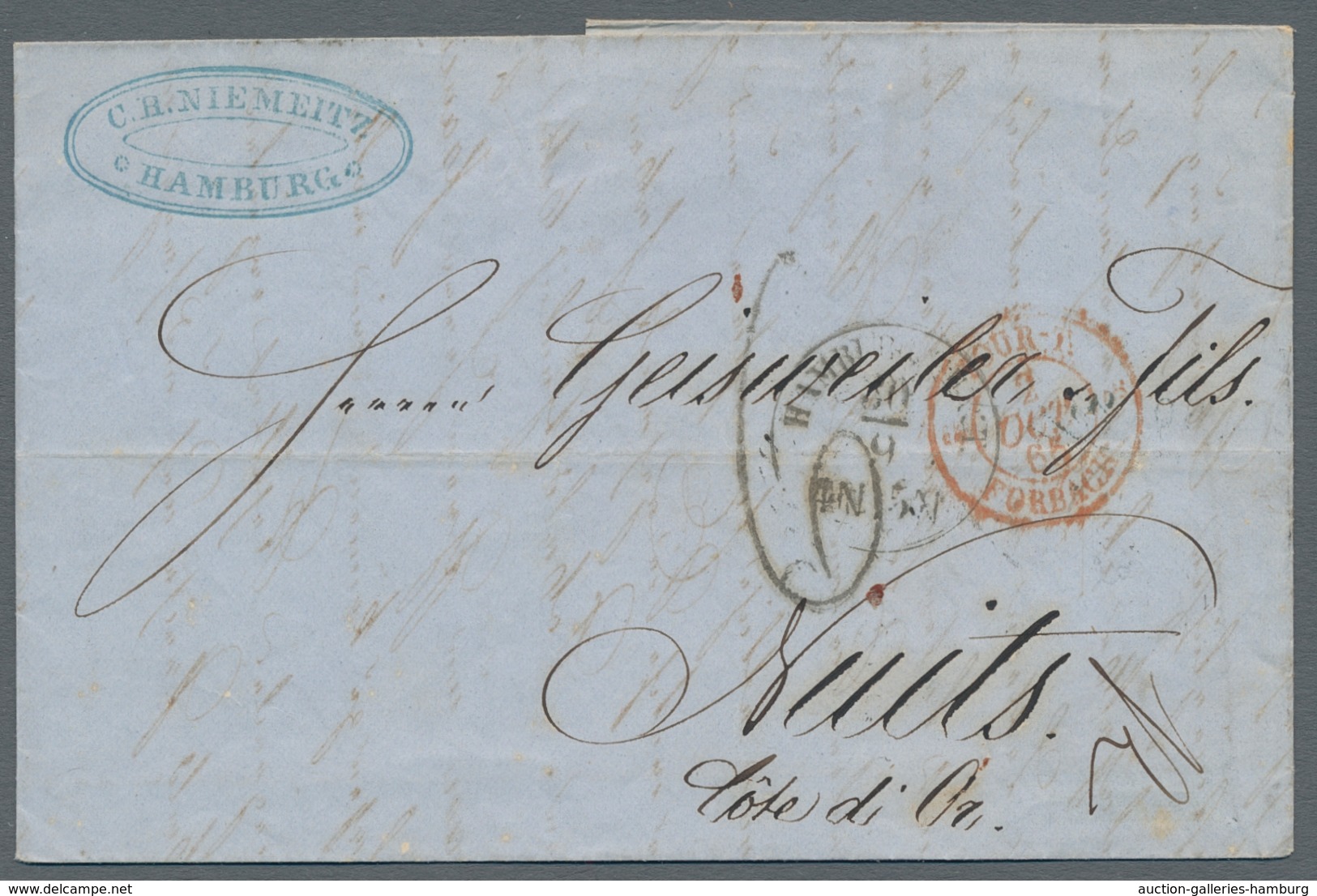 Hamburg - Marken und Briefe: 1821-1865, Partie mit 5 Vorphilabriefen, davon 2 vom Thurn und Taxische