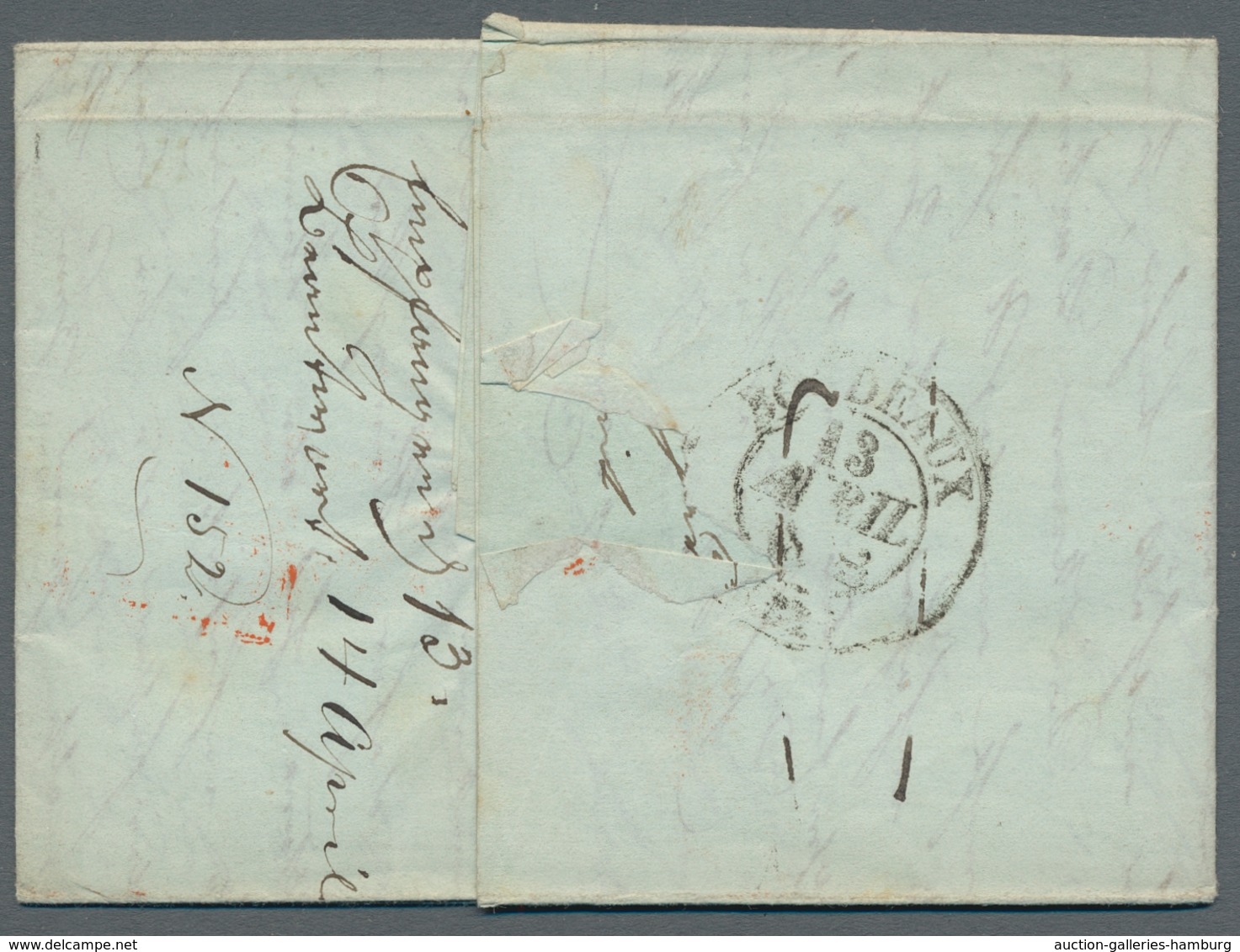 Hamburg - Marken und Briefe: 1821-1865, Partie mit 5 Vorphilabriefen, davon 2 vom Thurn und Taxische