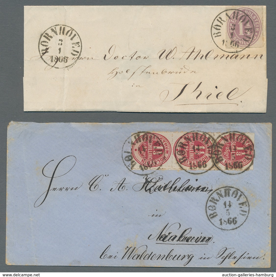 Schleswig-Holstein - Ortsstempel: BORNHÖVED; 1853-1875, gepflegte kleine Heimatsammlung auf Albumsei