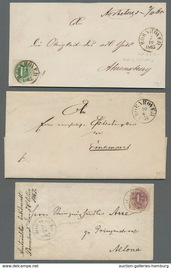 Schleswig-Holstein - Ortsstempel: BORNHÖVED; 1853-1875, gepflegte kleine Heimatsammlung auf Albumsei