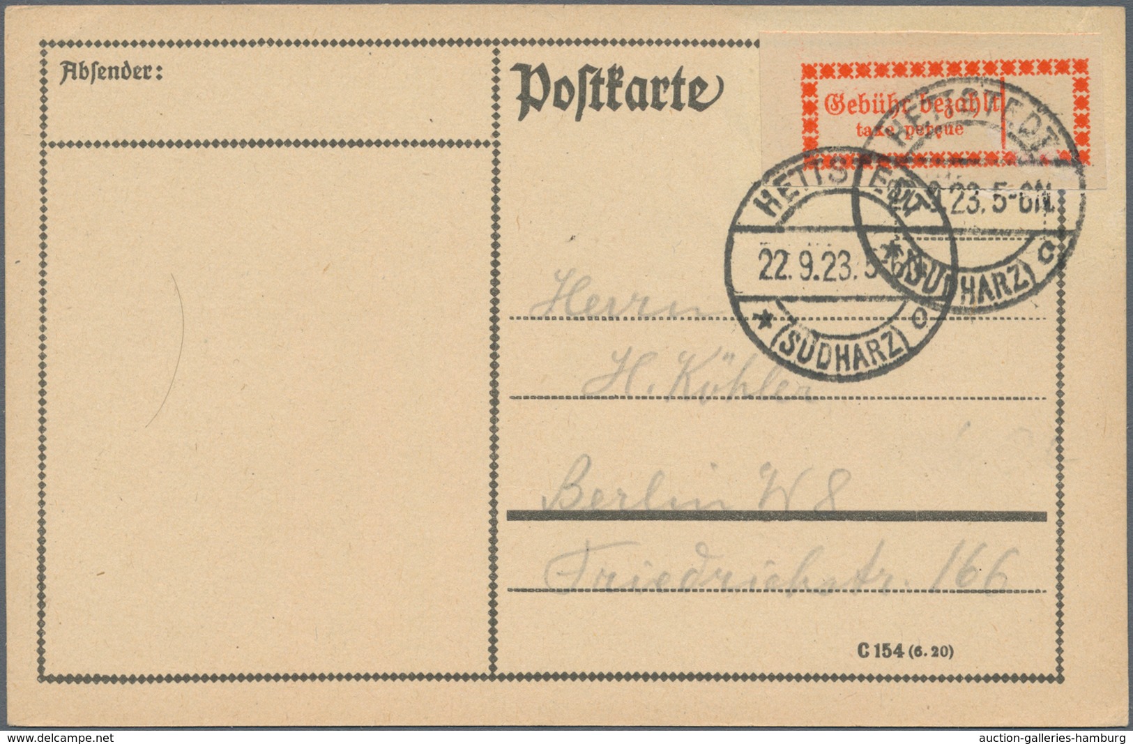 Deutsches Reich - Inflation: 1919-23, Briefe- und Kartenposten ab "Kriegsbeschädigte" bis 4-fach auf