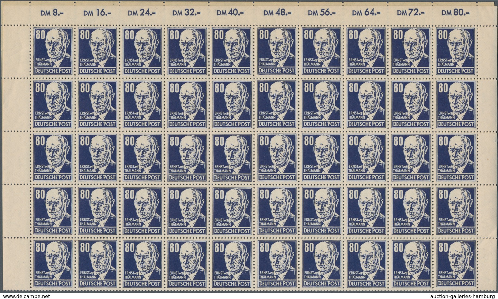 DDR: 1952, Freimarken Köpfe II, 80 Pf. Auf Gewöhnlichem Papier, Engros-Partie Mit 4 Postfrischen Pos - Unused Stamps