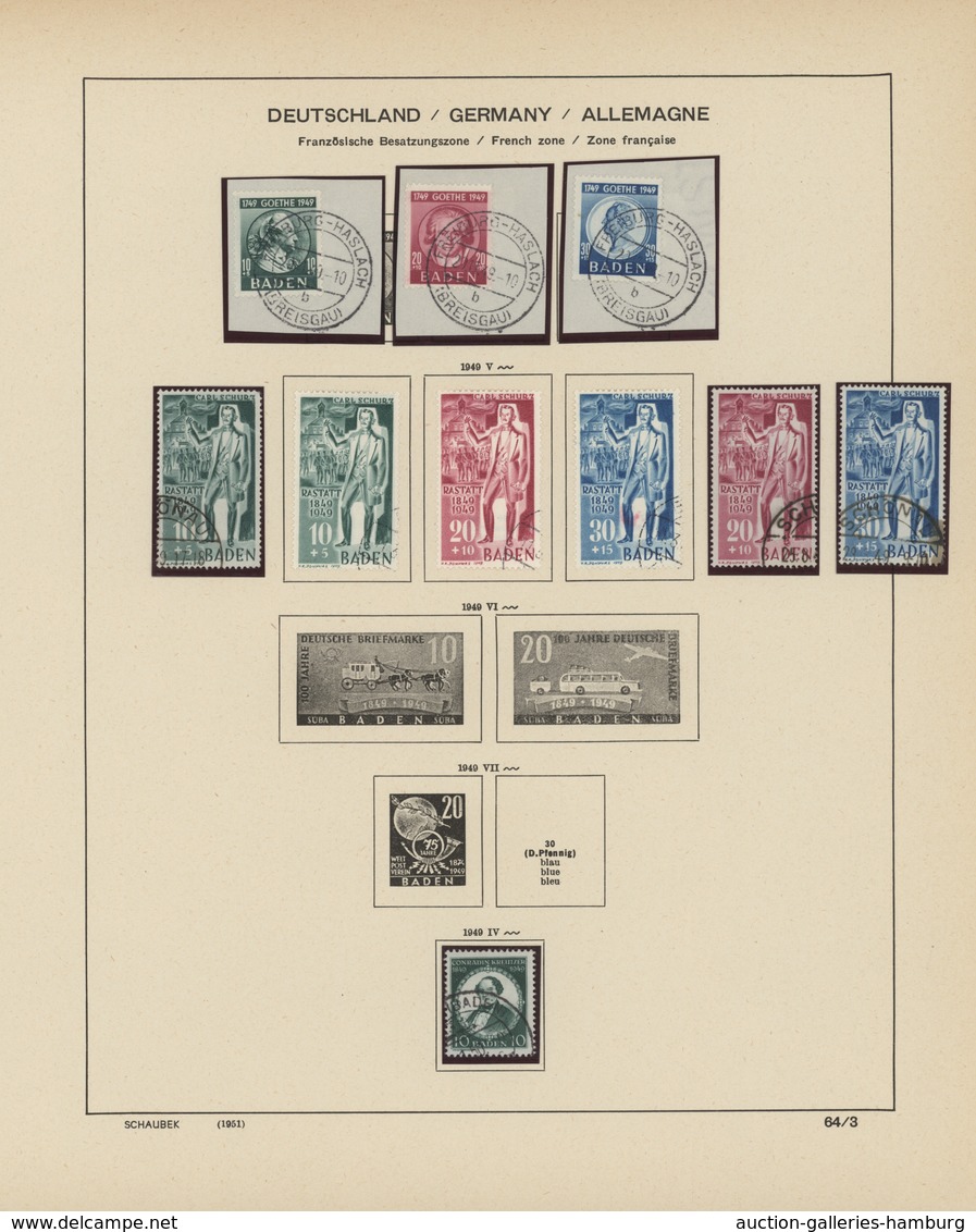Französische Zone: 1945/1949, Sauber Gestempelte Sammlung Auf Altem Schaubek-Vordruck Ab Allg. Ausga - Sonstige & Ohne Zuordnung