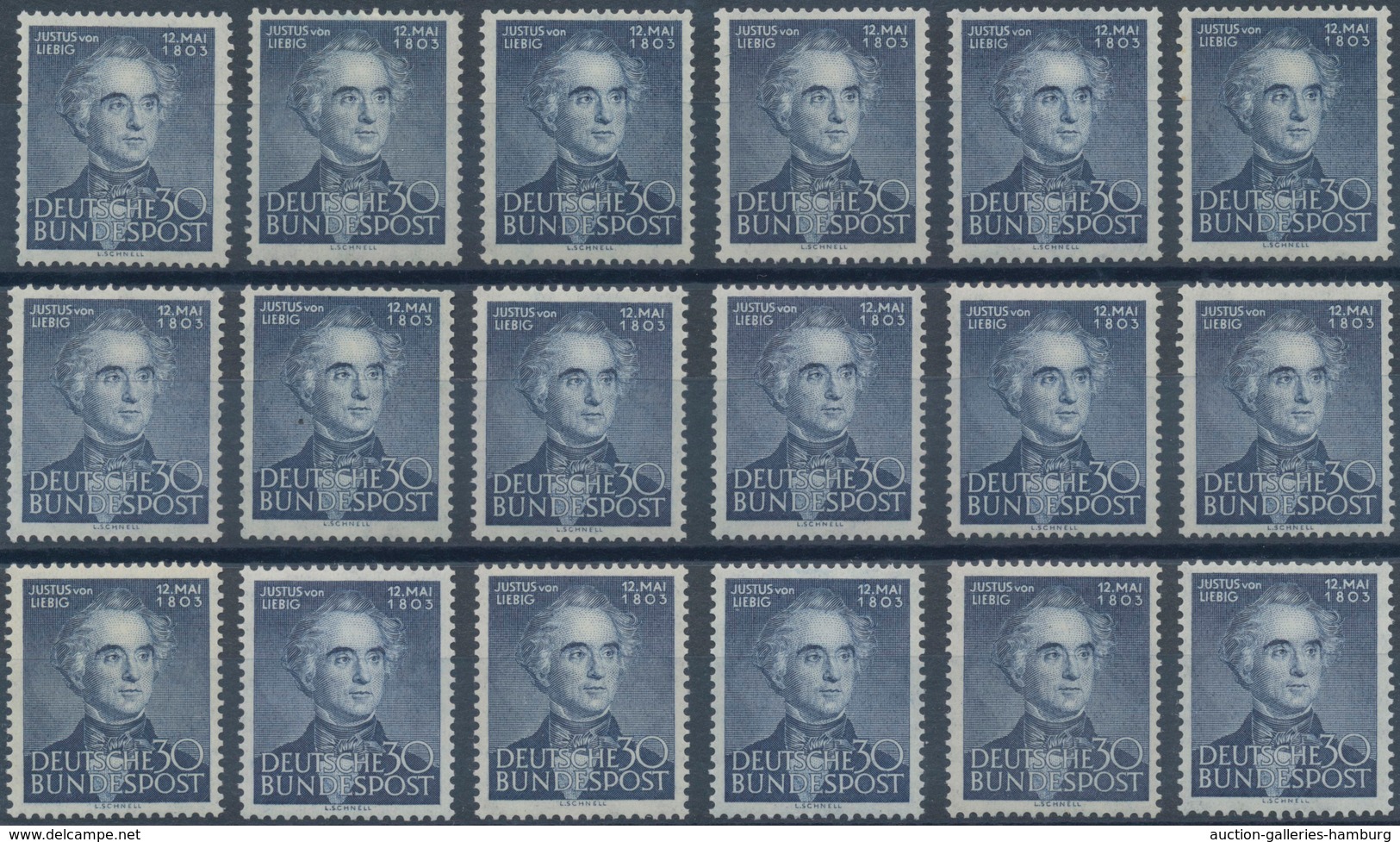 Bundesrepublik Deutschland: 1953, Justus Von Liebig, Engros 32x Postfrisch Einzeln Auf Steckkarte, M - Used Stamps