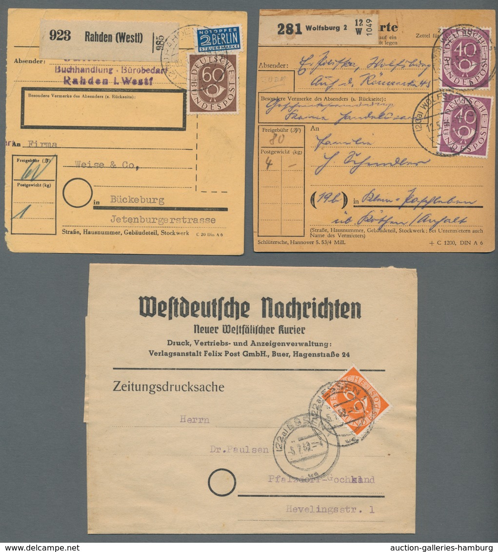 Bundesrepublik Deutschland: 1951-1954, Sammlung von 36 Einzel- und 3 Mehrfachfrankaturen der Posthor