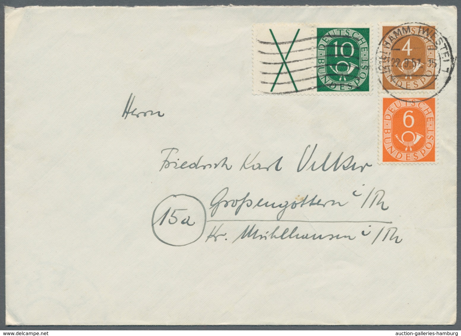 Bundesrepublik - Zusammendrucke: 1951-1953, Partie Von 7 Belegen Mit Zusammendrucken Der Posthornser - Zusammendrucke
