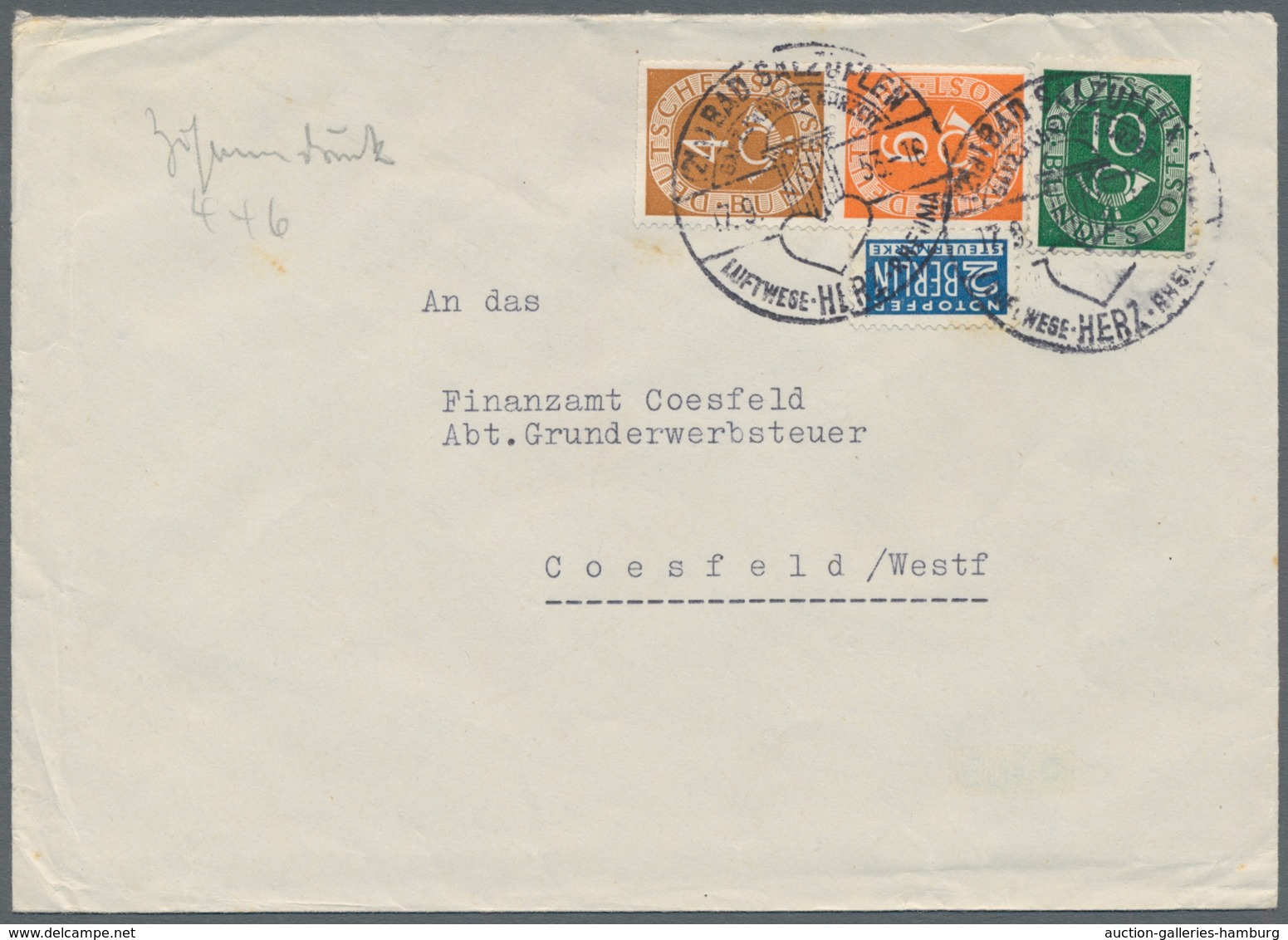 Bundesrepublik - Zusammendrucke: 1951-1953, Partie von 7 Belegen mit Zusammendrucken der Posthornser