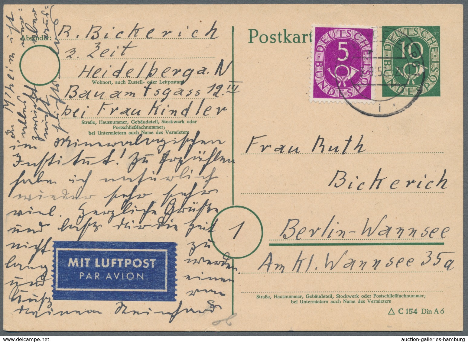 Bundesrepublik - Ganzsachen: 1951-1954, Sammlung Von 45 Gebrauchten Und Ungebrauchten Ganzsachen Der - Sonstige & Ohne Zuordnung