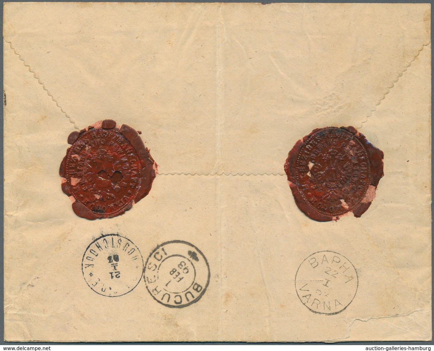 Bulgarien: 1862/1945, Collection Of 33 Entires Incl. 1879 1fr. Black/red On Reverse Of Cover From So - Briefe U. Dokumente