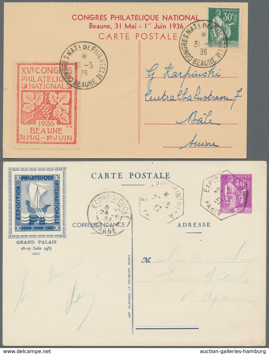 Frankreich: 1925-1947, Partie Von 28 Belegen Mit Stempeln Von Verschiedenen Briefmarkenausstellungen - Gebraucht