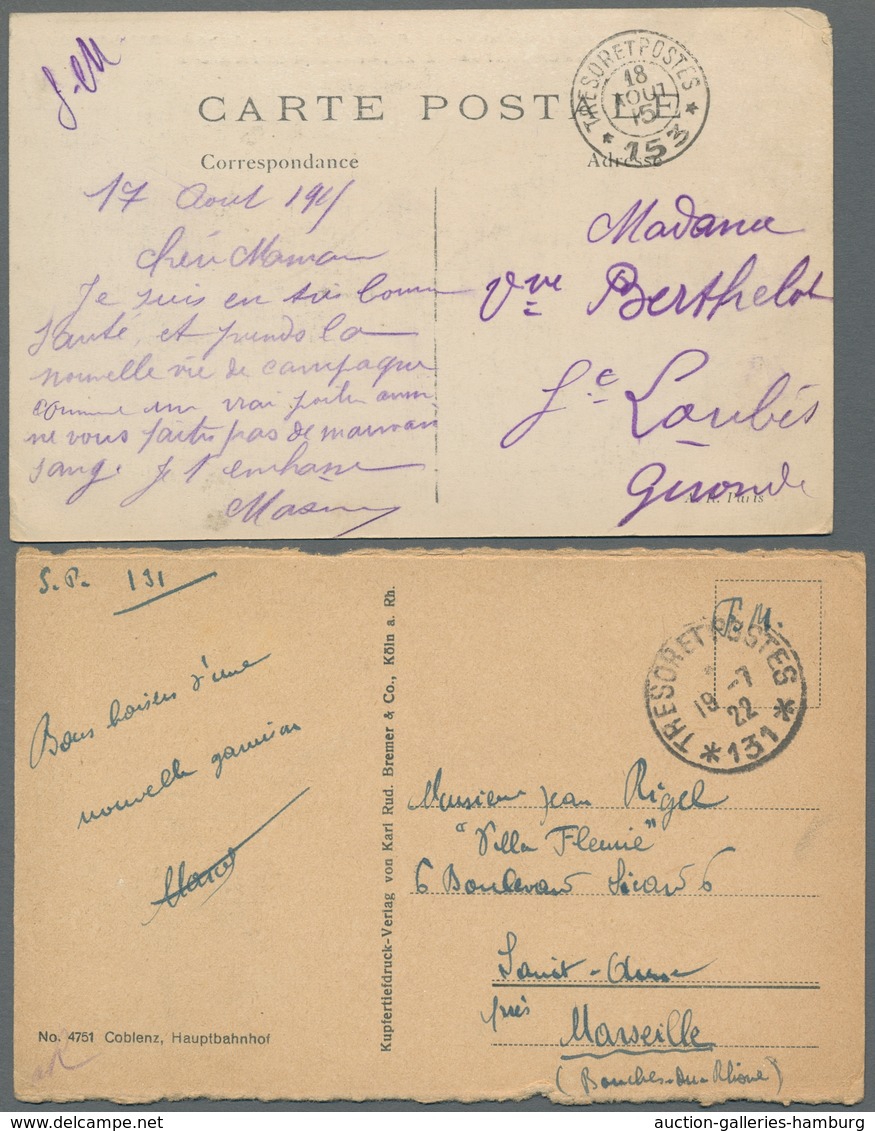 Frankreich - Militärpost / Feldpost: 1914-1922, Bestand Von 77 Feldpostbelegen Mit "Tresor Et Postes - Military Postage Stamps