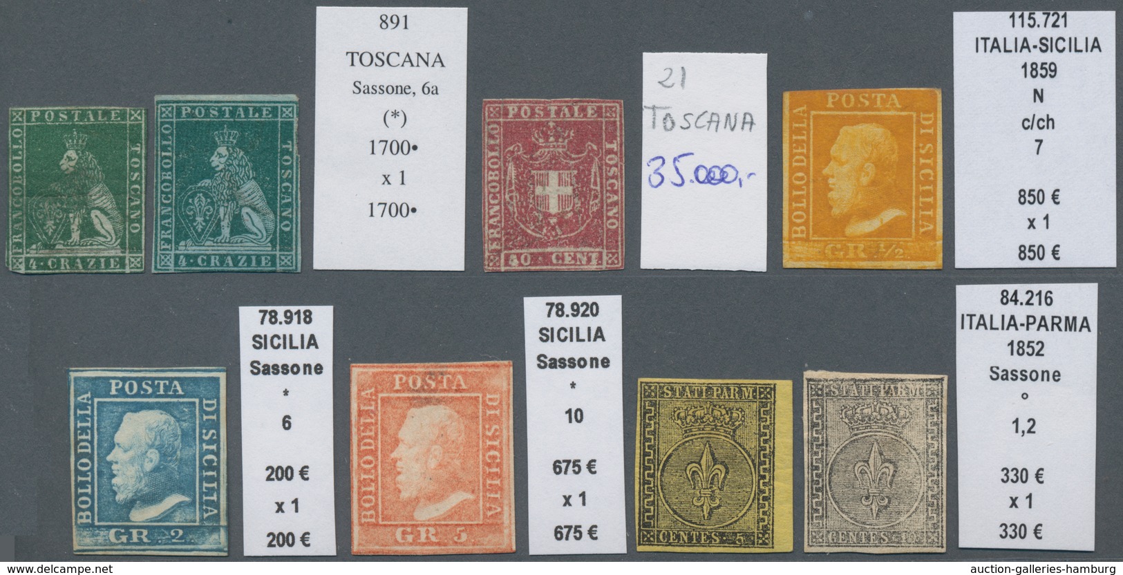 Altitalien: 1851-1862, Small Assembling Of 21 Mint Stamps Including Sicily, Sardinia, Modena, Parma, - Sammlungen