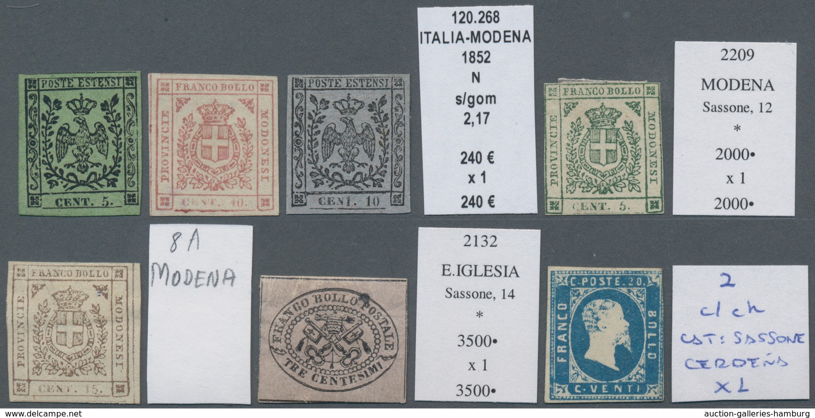 Altitalien: 1851-1862, Small Assembling Of 21 Mint Stamps Including Sicily, Sardinia, Modena, Parma, - Collections