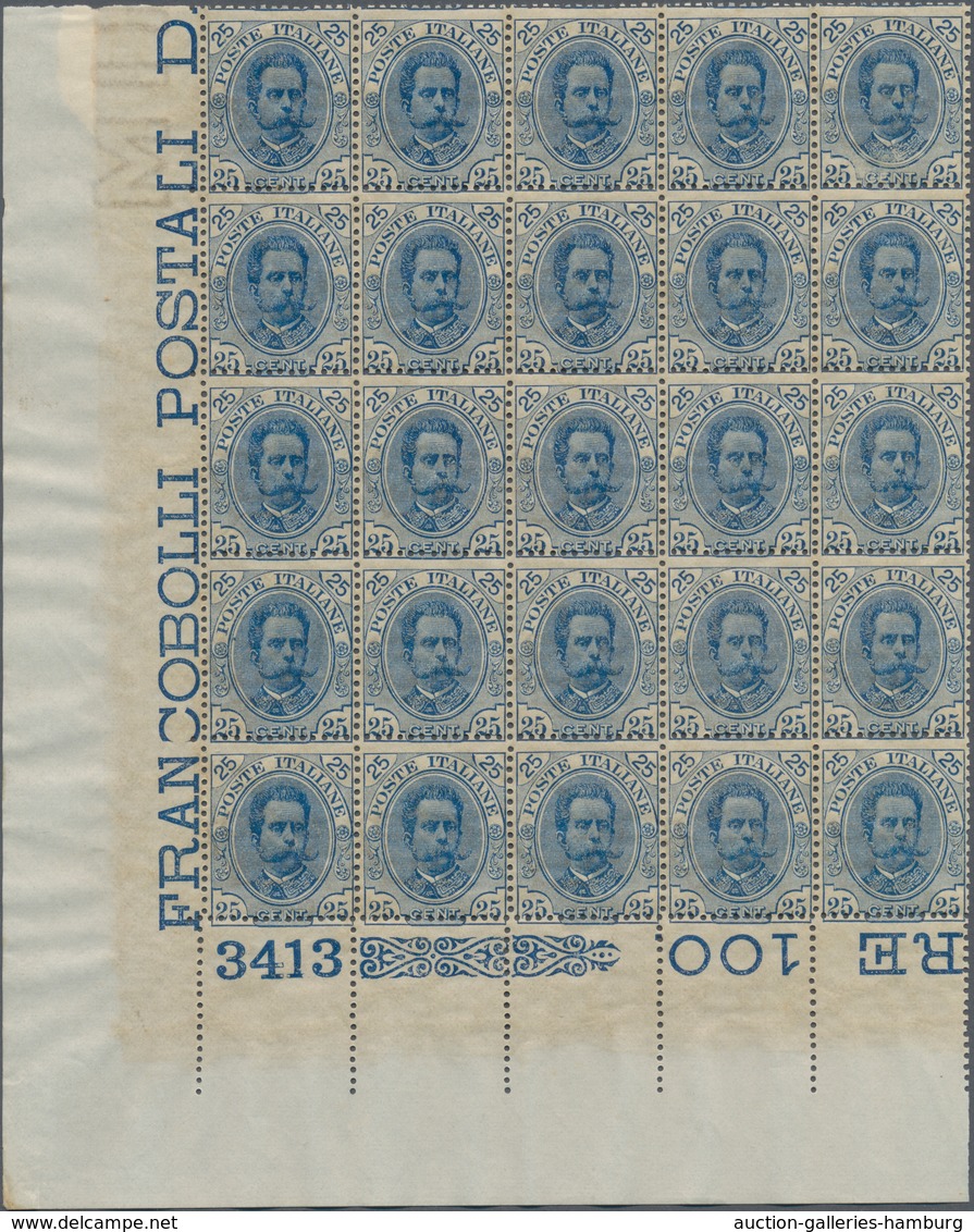 Italien: 1893: 25 C Blue, Umberto I, 135 MNH Stamps In Units (one Block Of 15, One Block Of 20 Ad Fo - Mint/hinged