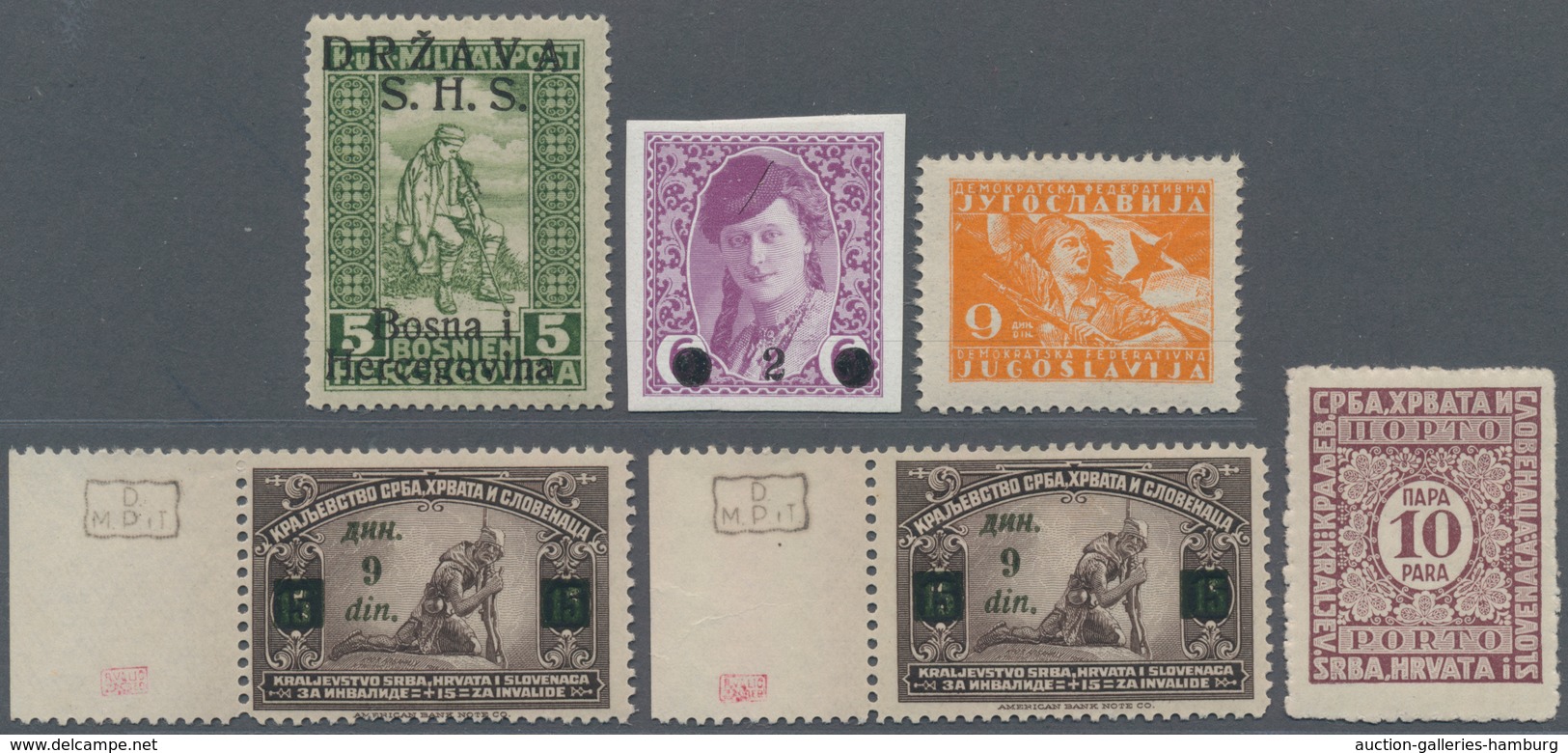 Jugoslawien: 1918-80, Group Of 34 Stamps And Three Souvenir Sheets, Mostly Specials Like 1918 5+2h. - Ungebraucht