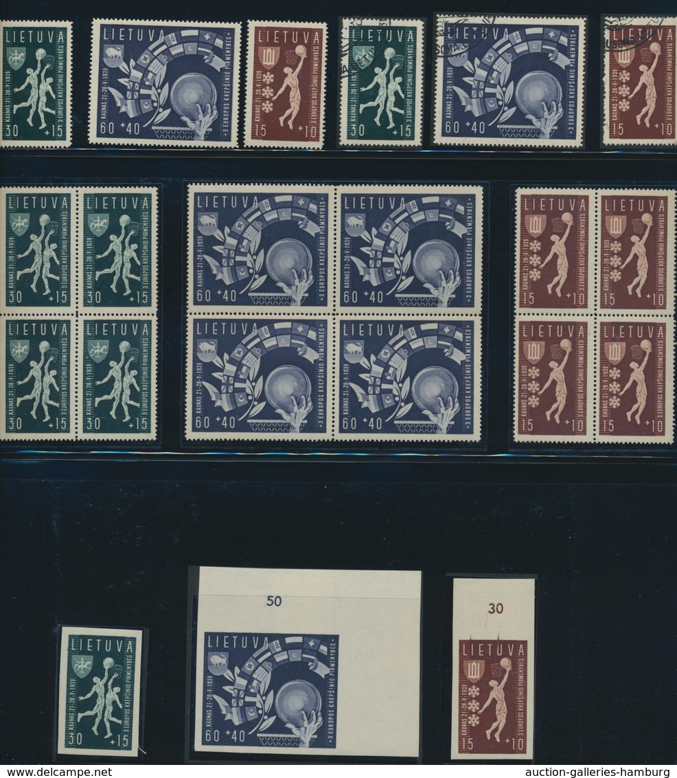 Litauen: 1938-39, Specialiced Collection Of Sports Spending With Complete Mint And Stamped Sets, Blo - Litauen