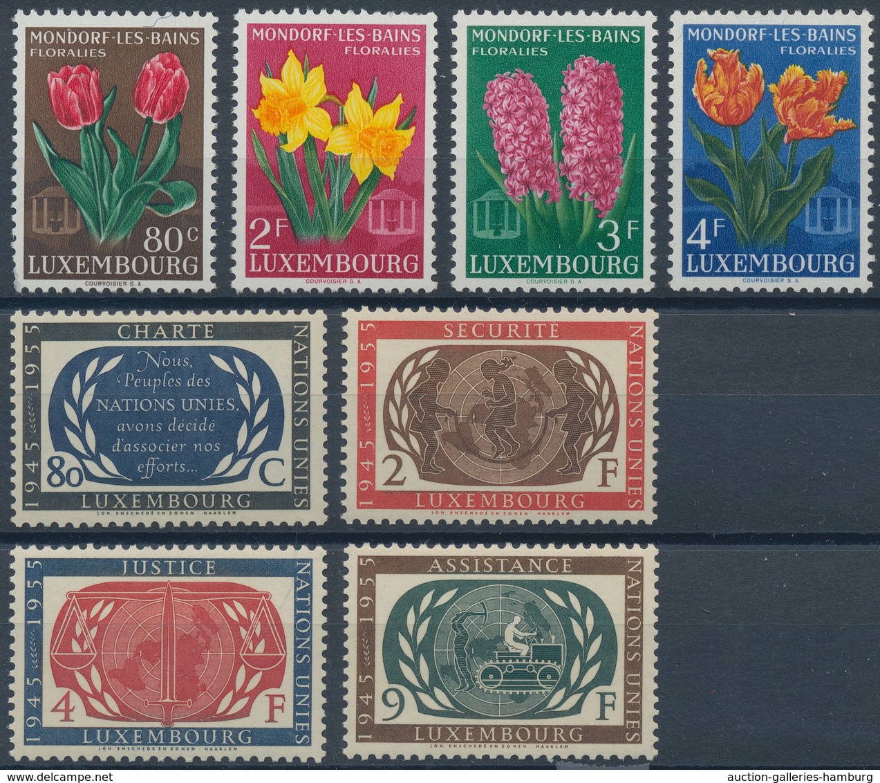 Luxemburg: 1955, Complete Sets Per 200, Mostly Mint Never Hinged And Fine, A Few A Bit Toned, Gum Cr - Covers & Documents