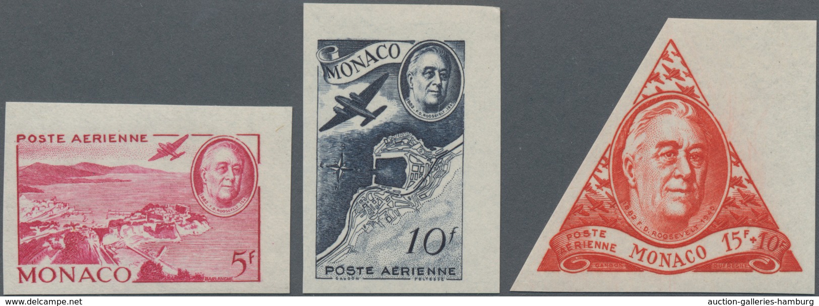 Monaco: 1946, One Year Death Of Franklin D. Roosevelt Complete Set Of Three Airmail Stamps In A Lot - Unused Stamps