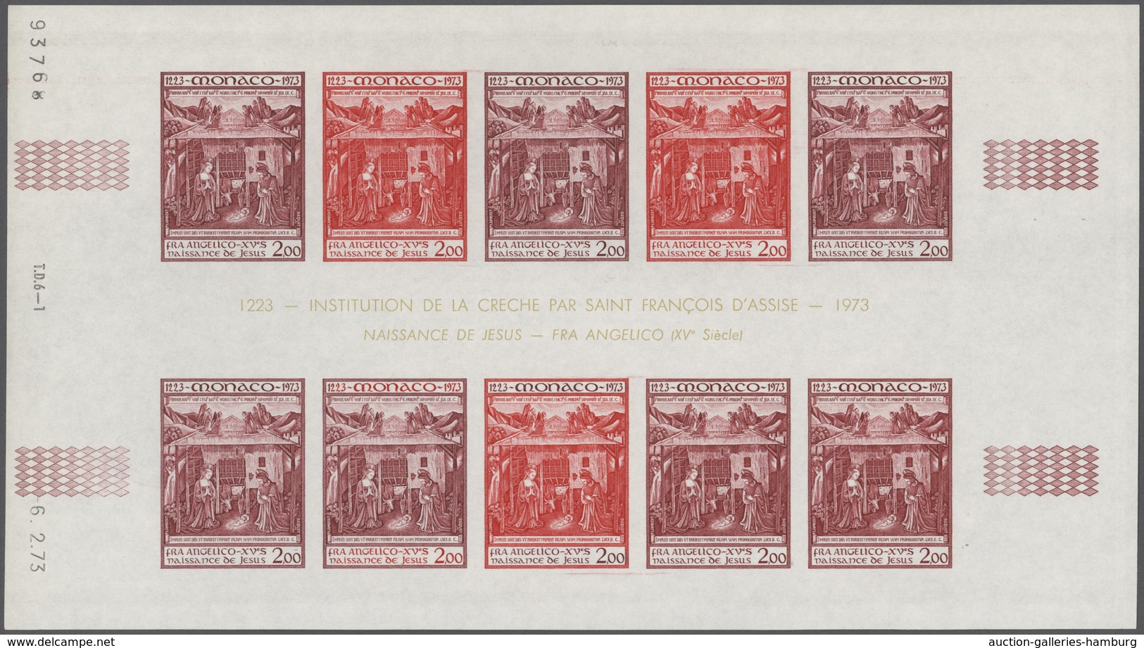 Monaco: 1973/1977, IMPERFORATE COLOUR PROOFS, MNH Collection Of 38 Complete Sheets (=1.040 Proofs), - Unused Stamps