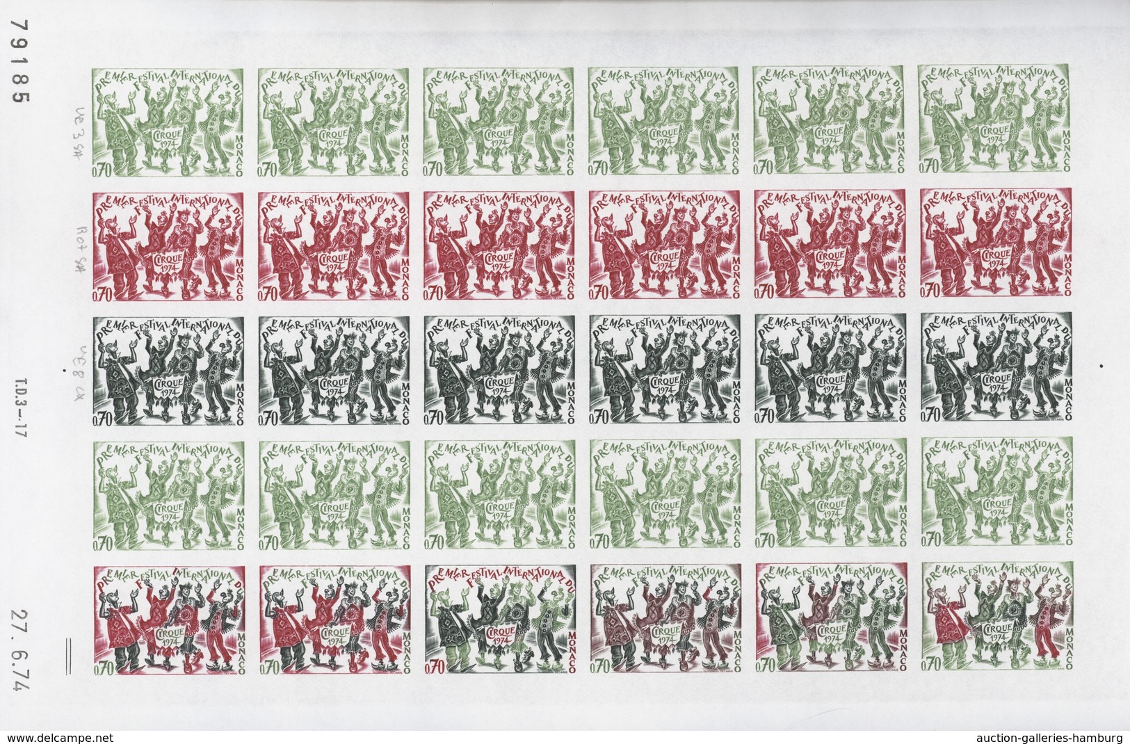 Monaco: 1973/1977, IMPERFORATE COLOUR PROOFS, MNH Collection Of 38 Complete Sheets (=1.040 Proofs), - Unused Stamps