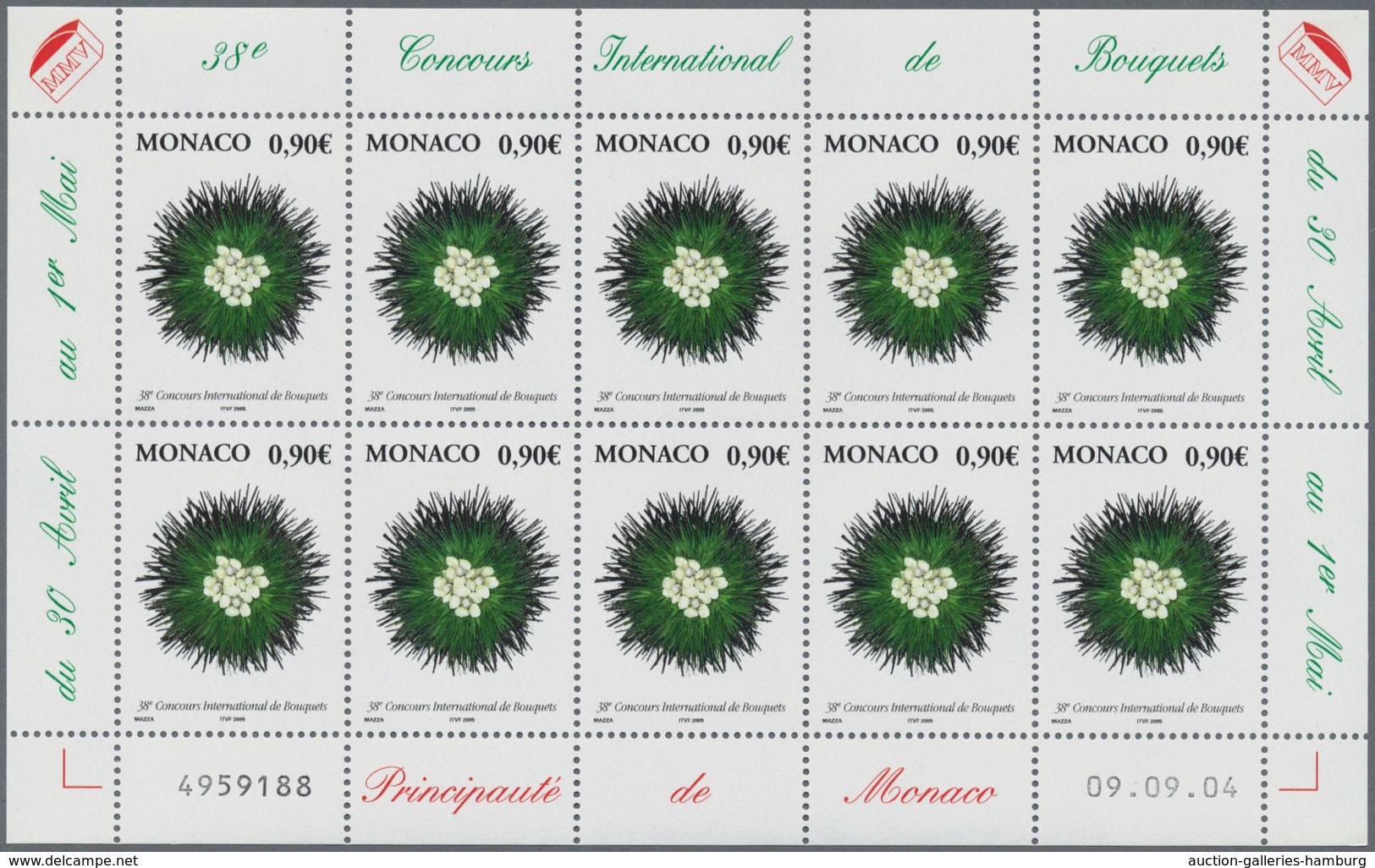 Monaco: 2004, 0.90 € Flowers/Bouquet, 770 Complete Sheets With 7.700 Stamps Mint Never Hinged. Miche - Unused Stamps