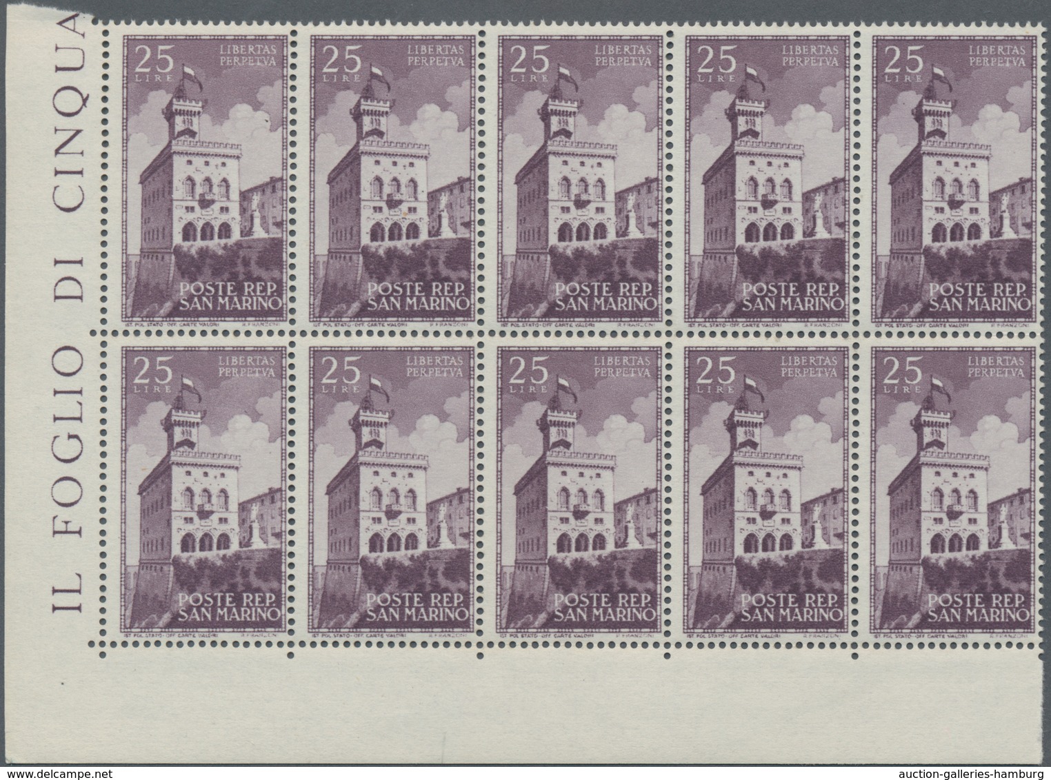 San Marino: 1945, 50 Years Government Palace 25l. Dark-lilac In A Lot With About 90 Stamps Mostly In - Other & Unclassified