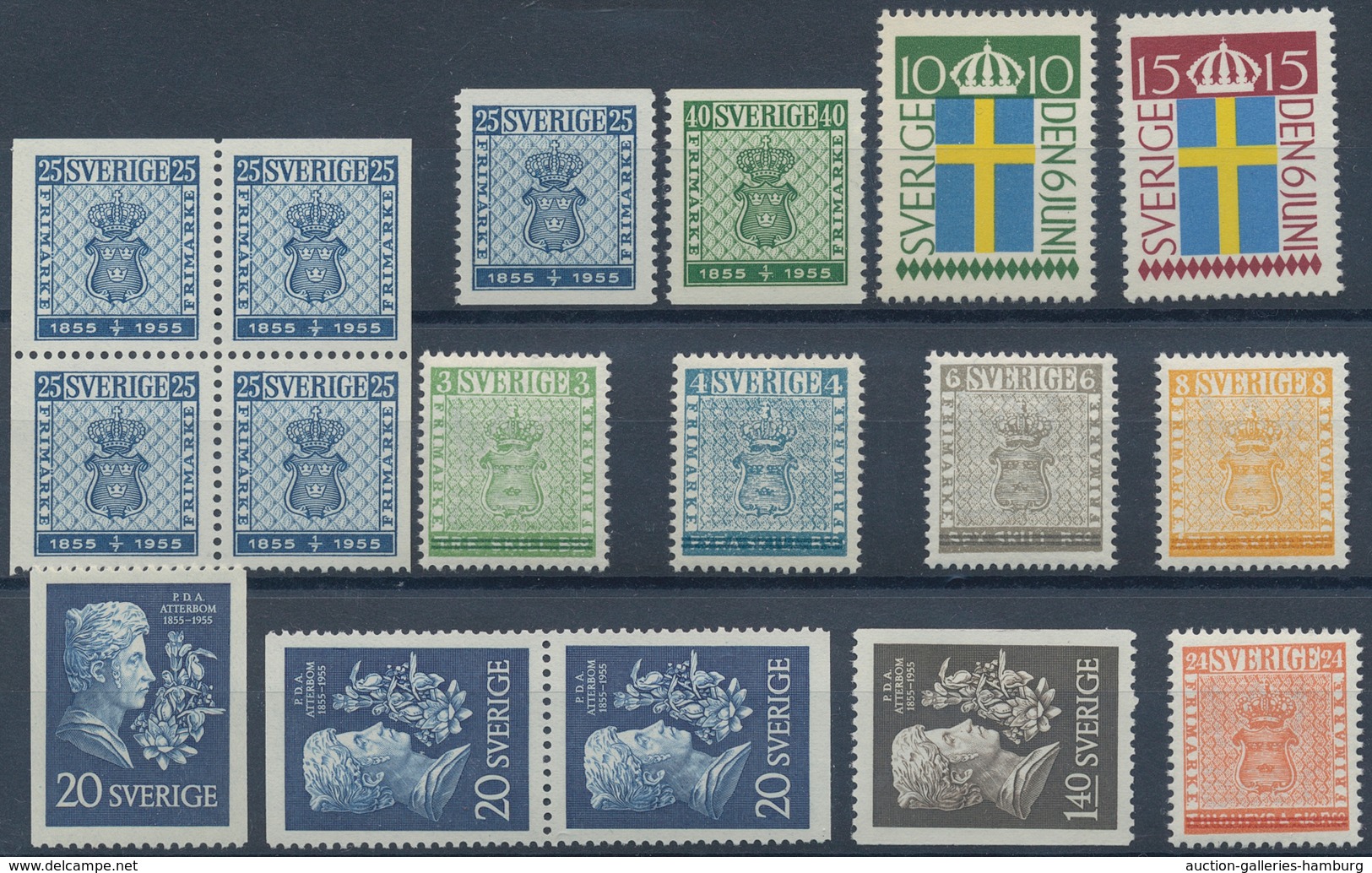 Schweden: 1955, Year Sets Per 100 (without 25 Ö. Three-sided Perforation, Mi.no. 402 Dl/Dr) MNH, Mi. - Briefe U. Dokumente