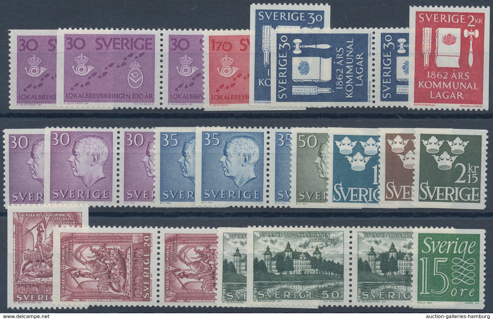 Schweden: 1960/1969, mostly complete year sets mint never hinged, a few perforation versions of defi