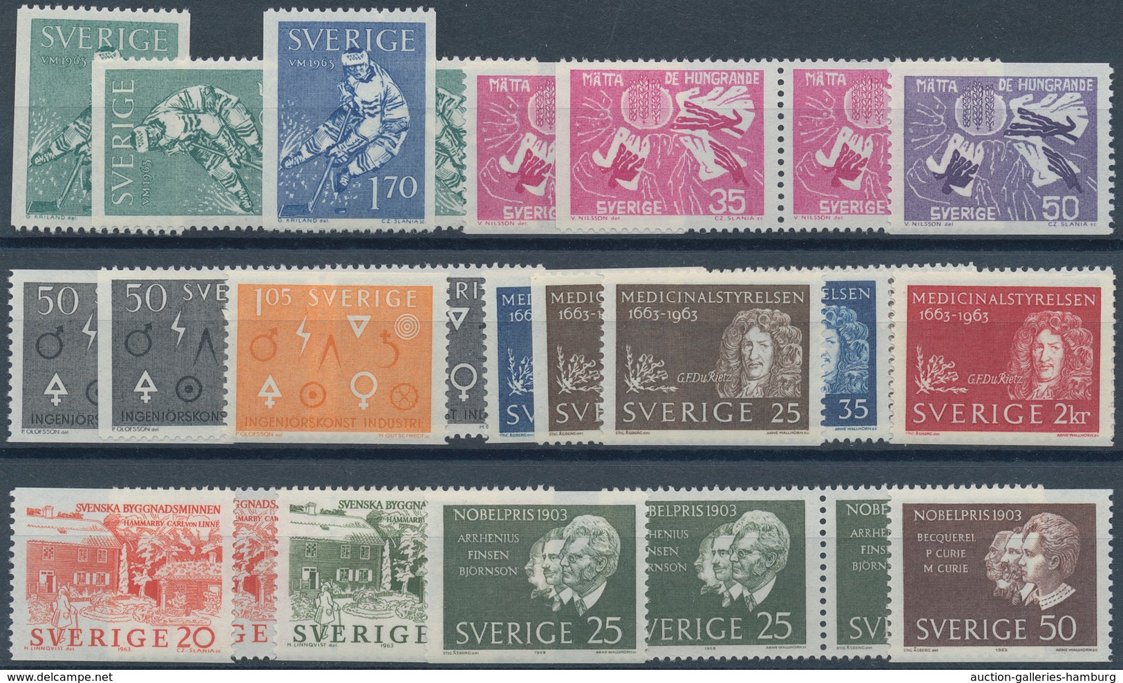 Schweden: 1960/1969, mostly complete year sets mint never hinged, a few perforation versions of defi