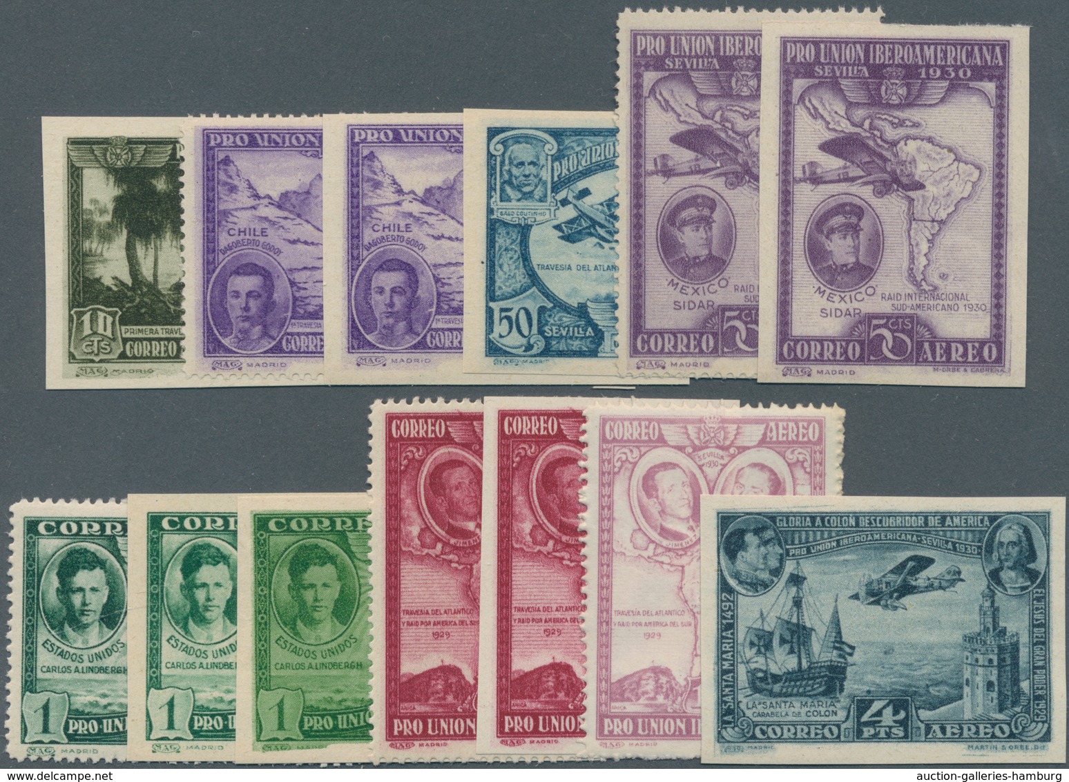 Spanien: 1930, Ibero-American Exhibition In Sevilla Large Lot With About 500 Airmail Stamps In 13 Di - Sonstige & Ohne Zuordnung