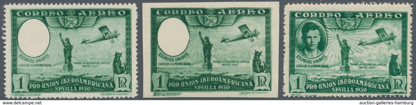 Spanien: 1930, Ibero-American Exhibition In Sevilla Airmail Stamp 1pta. Green With MISSING PORTRAIT - Sonstige & Ohne Zuordnung