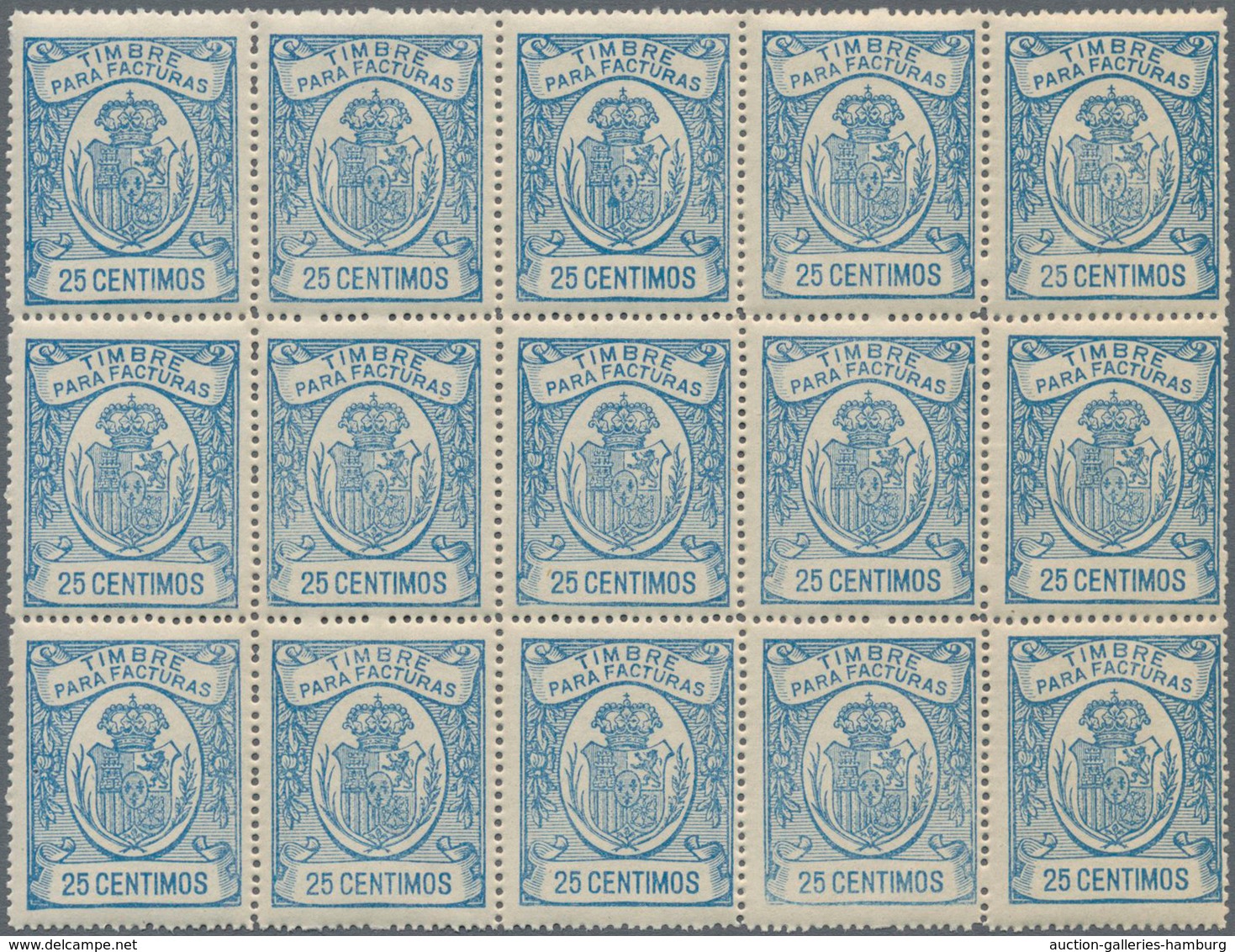 Spanien - Besonderheiten: 1930 (ca.?), Fiscal Stamp Issue 'TIMBRE PARA FACTURAS' 25 Centimos Pale Bl - Other & Unclassified