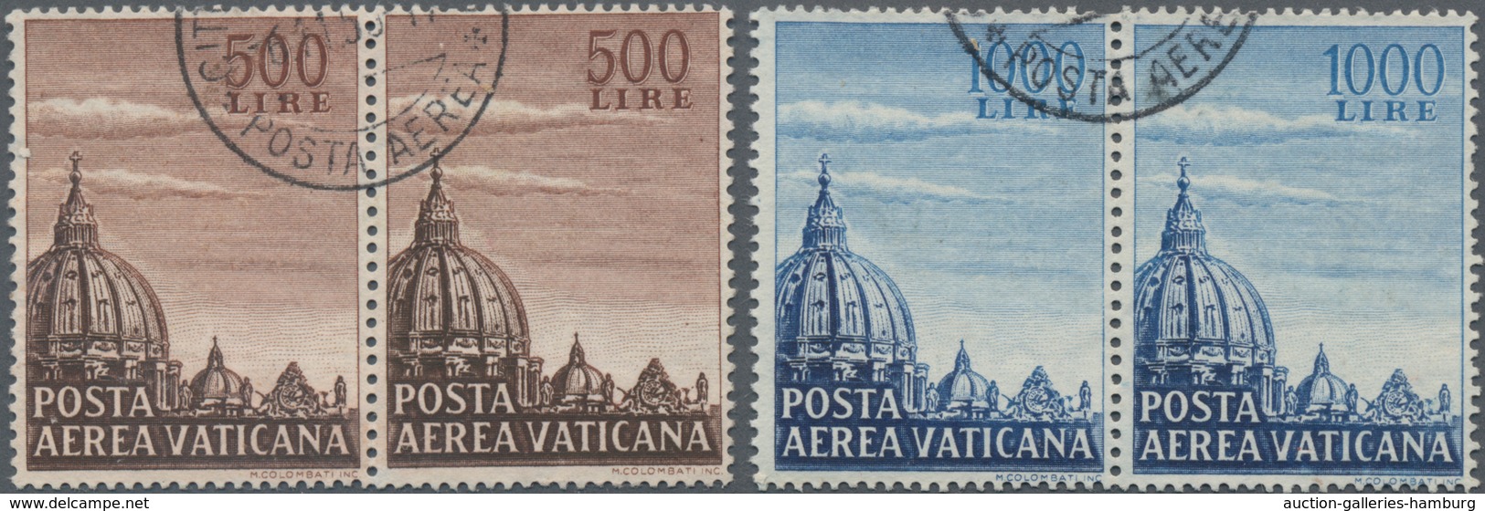 Vatikan: 1953, Airmail Issue Set Of Two 500l. Brown And 1.000l. Blue In A Lot With Approx. 85 Sets I - Nuevos