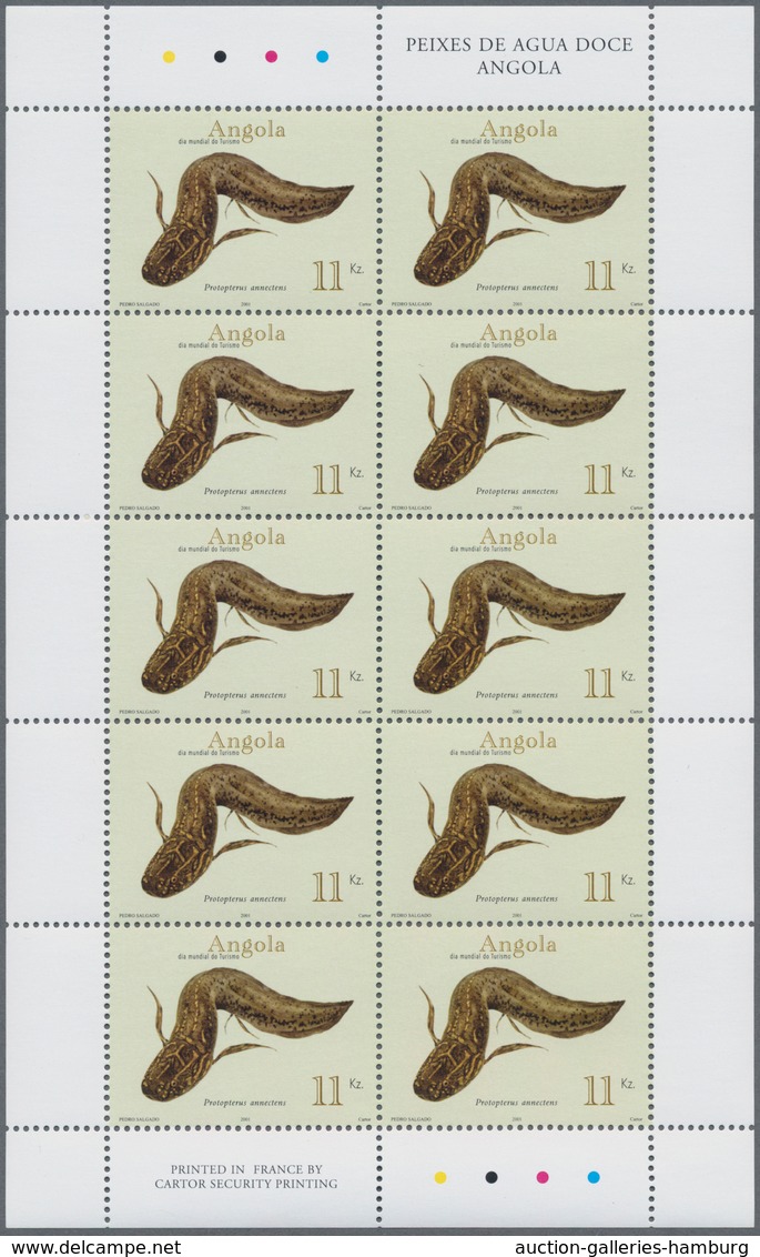 Angola: 2001, FRESH-WATER FISH, Complete Set Of 3 MNH In An Investment Lot Of 500 Sets In Little She - Angola